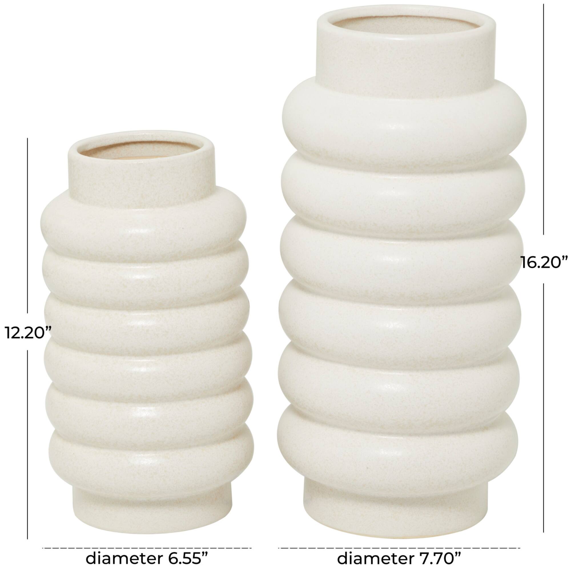 CosmoLiving by Cosmopolitan Ceramic Vase with Ring Ribbing Set of 2 16